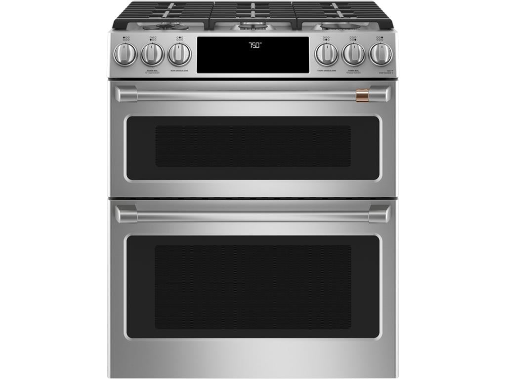 Café 30" Smart Slide-In, Front-Control, Gas Double-Oven Range with Convection