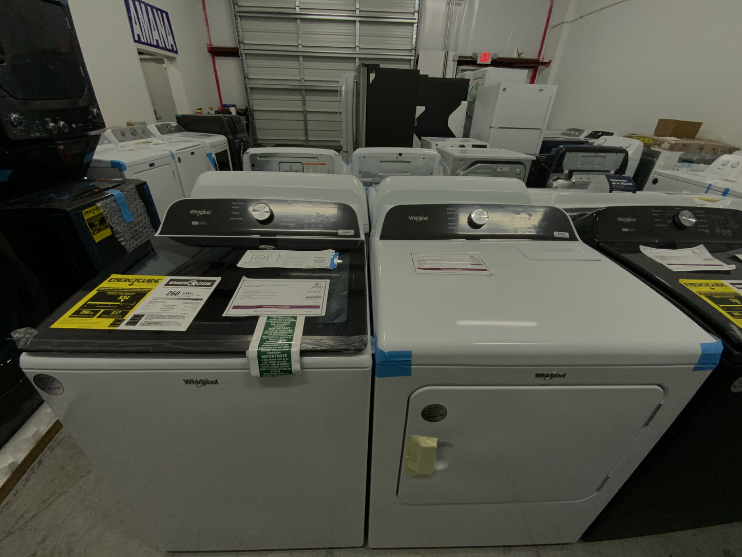 Whirlpool 4.3 cu. ft. Top Load Washer (WTW6157PW) and 7.4 cu. ft. Electric Dryer (WED6150PW) Set - 2-in-1 Agitator, Advanced Moisture Sensing, White