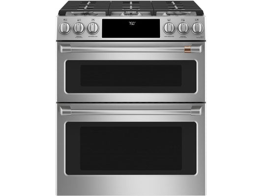 Café 30" Smart Slide-In, Front-Control, Gas Double-Oven Range with Convection