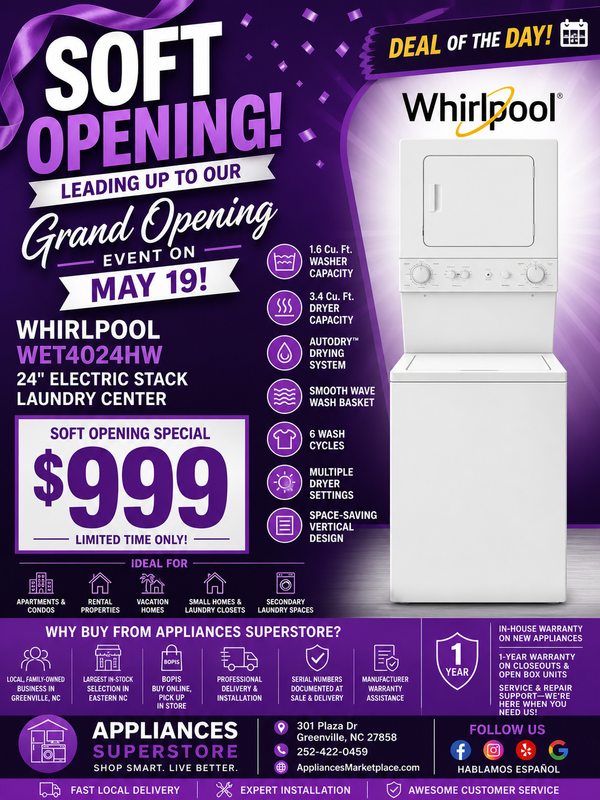 Whirlpool WET4024HW 24" Electric Stack Laundry Center