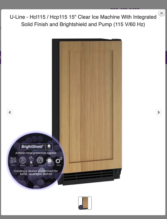U-Line UHCP115IS81A Hcl115 / Hcp115 15" Clear Ice Machine With Integrated Solid Finish and Brightshield and Pump (115 V/60 Hz)