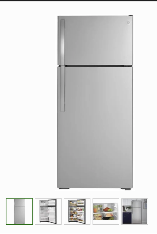 GE GTS18HYNRFS 17.5 Cu. Ft. Top-Freezer Refrigerator – Fingerprint Resistant Stainless Steel