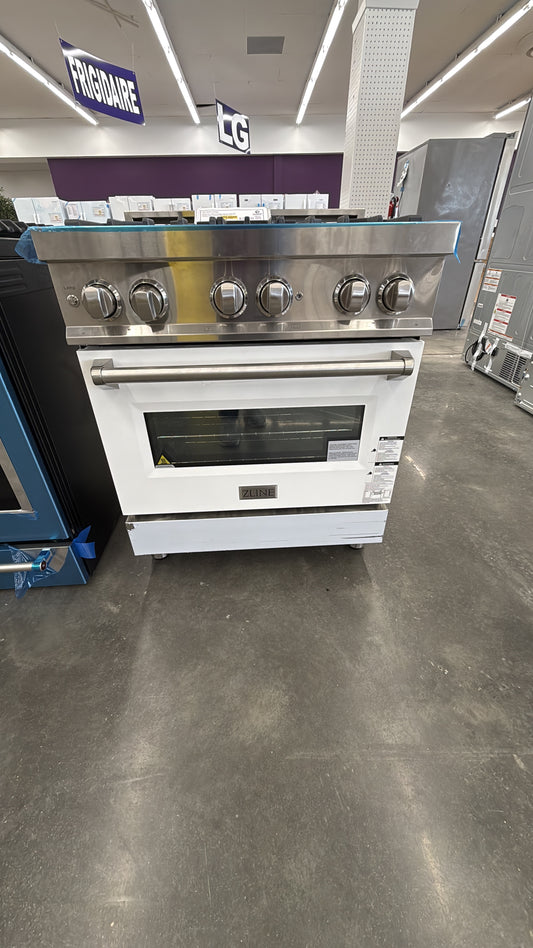 Z-Line RASN30 Dual Fuel Slide-In Range SS with Matte White Door