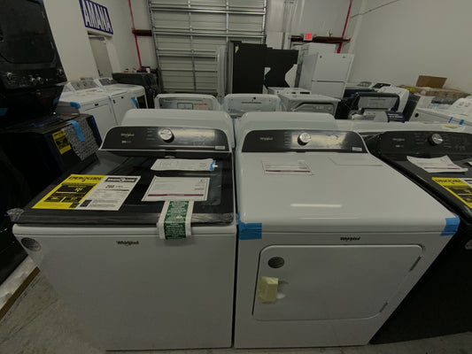 Whirlpool 4.3 cu. ft. Top Load Washer (WTW6157PW) and 7.4 cu. ft. Electric Dryer (WED6150PW) Set - 2-in-1 Agitator, Advanced Moisture Sensing, White